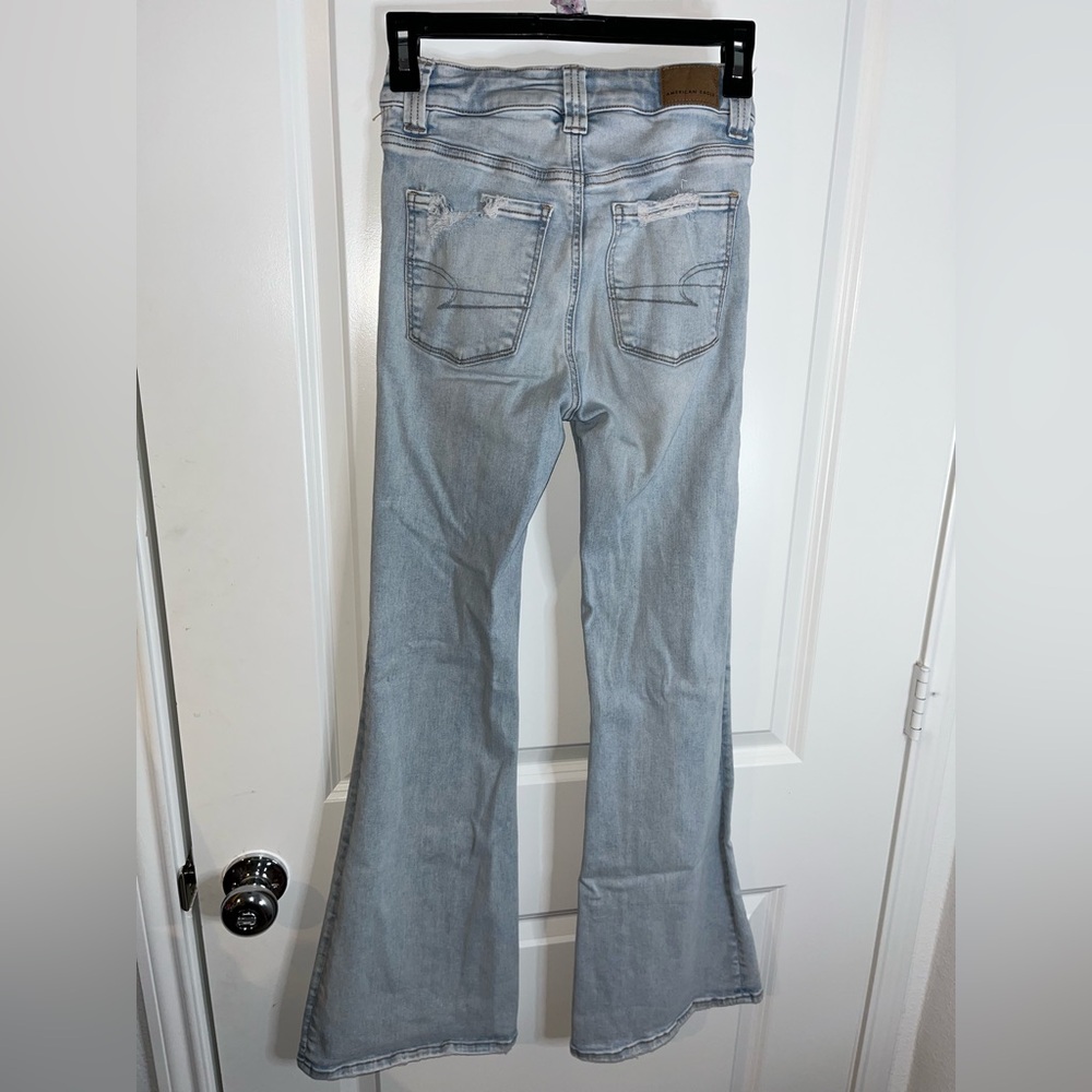 American Eagle 5Button Extreme Flare Bell Bottom AcidWash Distress High Rise Sz0 - Picture 2 of 16